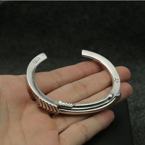 Manufacturers Wholesale S925 Sterling Silver Retro Thai Silver Bows Men And Women Fashion Korean Popular Open Ended Bracelet