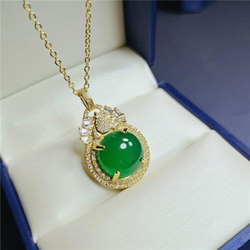 Koraba S925 Silver Inlaid Natural Chalcedony Pendant Necklace