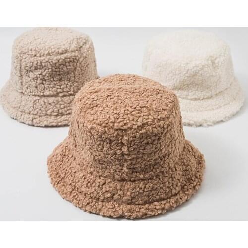 2020 New Hats for Women Autumn Winter Bucket Hats Lamb Plush Soft Warm Fisherman Hat Panama Casual Caps Lady Flat Korean Style