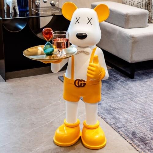 Bear Tray Storage Rack Resin Ornaments Nordic Decoration Home Living Room Big Statue Multi-Function Figurines 75CM Blessing Gift