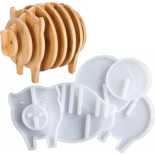 6 Pcs Piggy Coaster Epoxy Resin Mold Cute Pig Cup Mat Mug Pad Silicone Mould DIY Crafts Ornaments Home Decorations Casting Tool