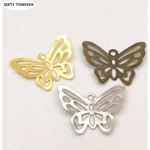 50pcs/lot 21*17mm Gold color/White K Metal Filigree Flowers Slice Butterfly Charms Pendant Base Setting DIY Components B12086