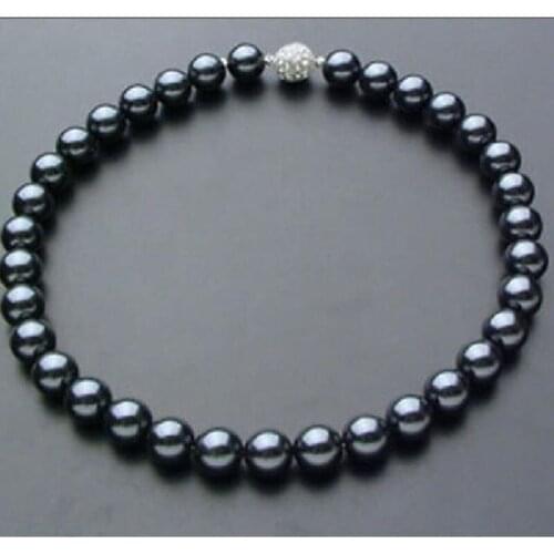 Stunning round 10-11mm south sea black pearl necklace 18inch&earring 18k