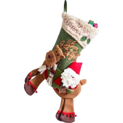 Christmas Socks Accessories Kids Riding Deer Apple New Year Made Of Flannel 3D Santa Reindeer Snowman For Gifts Gift Bag