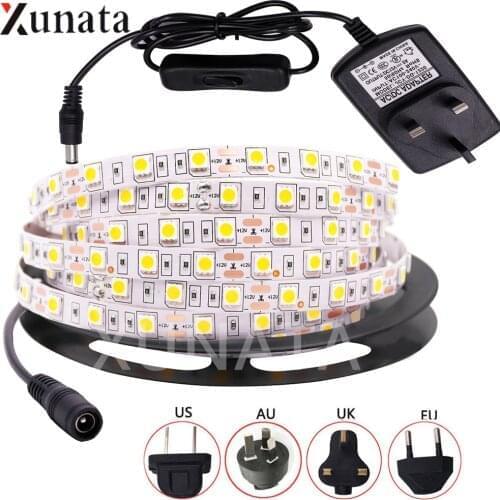 DC12V LED Strip Light SMD5050 60LEDs/M Flexible LED Tape with DC Connector Waterproof LED Ribbon EU/US/AU/UK Plug for Decoration
