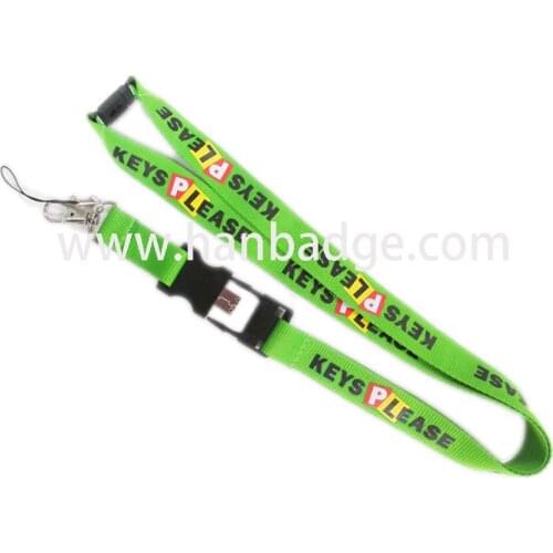FREE Custom Logo Customized Polyester USB Lanyard + 900x15mm + Metal Hook + Mobile String + USB Buckle + Safety Lock