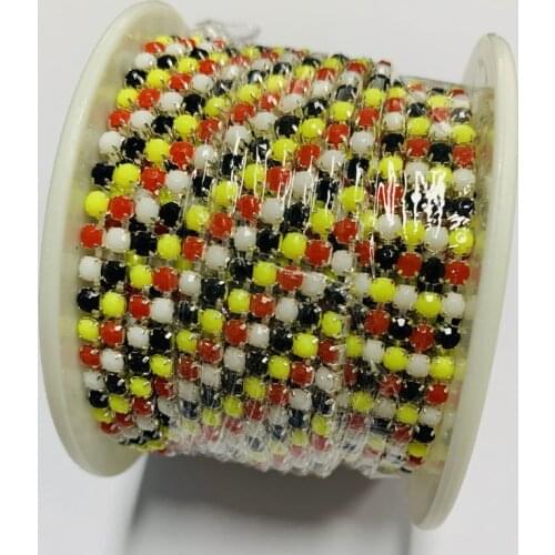 Taidian 4 Color Resin rhinestone Alternating SS8 Silver Metal Rhinestone Cup Chain Rhinestone Banding 10yards/lot