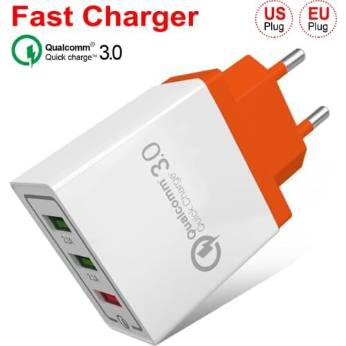 Universal 18W 3 USB Mobile Phone Fast Wall Plug for Samsung s8 s9 Huawei Wall Charger Quick Charge 3.0 for iPhone 7 8 X Xs