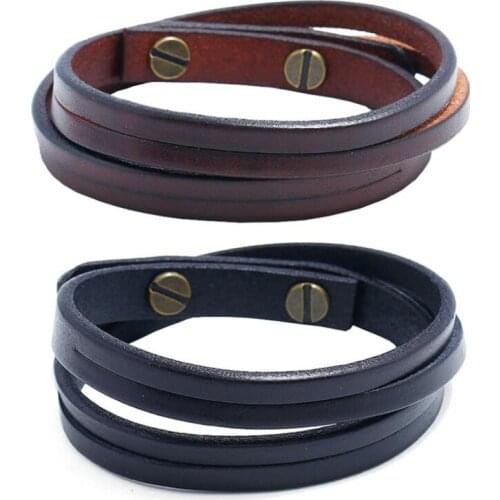 Vintage Retro Fashion Punk Multilayer Leather Bracelets Casual Ethnic Charm Buckle Bangles Wrap Wristbands for Men Women Jewelry