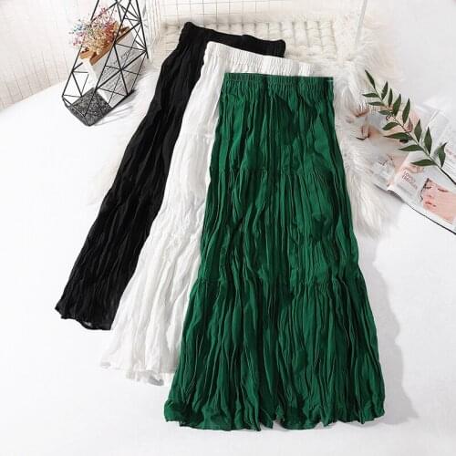 Chiffon Skirt Female Summer Thin Section 2021 New High-Waisted Thin Elastic Waist Mid-Length Drape Pleated Skirt