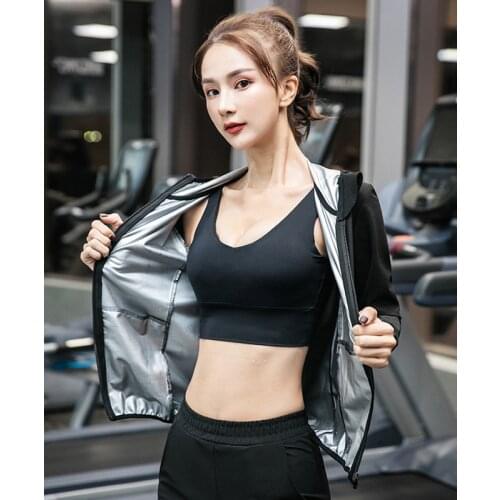 Womens Sauna Jacket with Hood, Athletic Full-Zip Jogger Sweat Suit Sports Sets Tracksuit Hoodie Tops & Bottoms Exercise GYM