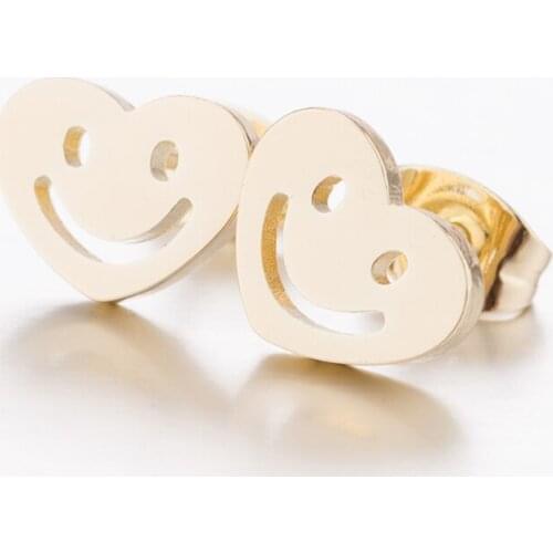 Sasusp Loving Smile Earrings Stainless Steel Smiley Face Earings Heart Ear Studs For Women Lovers Christmas Jewelry Gift