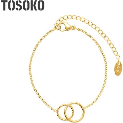 TOSOKO Stainless Steel Jewelry Ins Double Circle Bracelet Women Fashion Chain BSE139