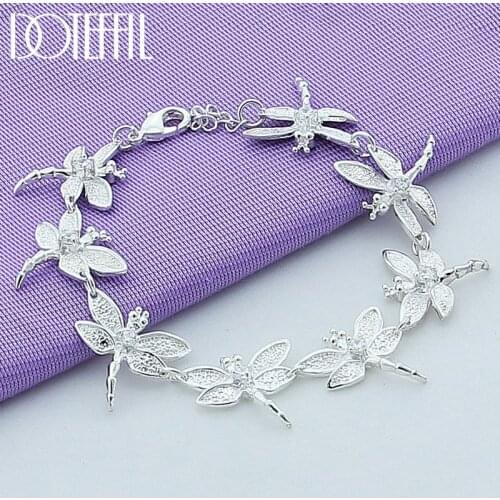 DOTEFFIL 925 Sterling Silver Full Dragonfly Bracelet For Women Fashion Charm Wedding Engagement Party Jewelry