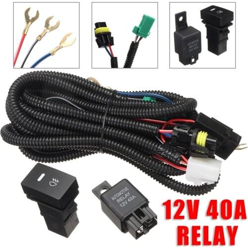 1set H11 Car Auto Fog Light Wiring Harness Sockets Wire LED Light Indicators Switch 12V 40A Relay ON/OFF Switch DIY Parts