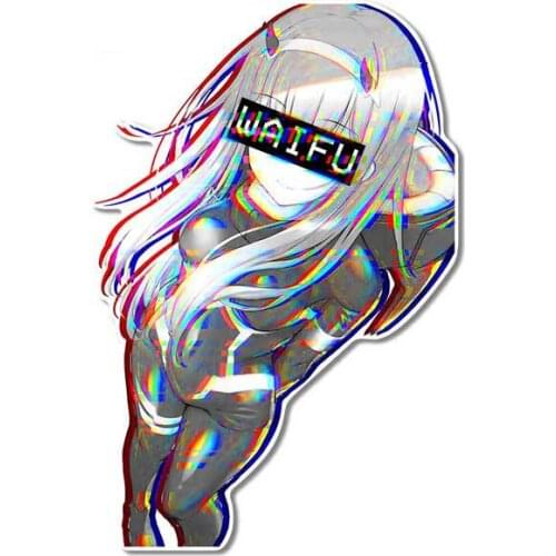 1 PCS for Zero Two Waifu DARLING In The FRANXX Car Stickers Windows Scratch-proof Cartoon Vinyl Car Wrap Decal 13cm X 8.8cm