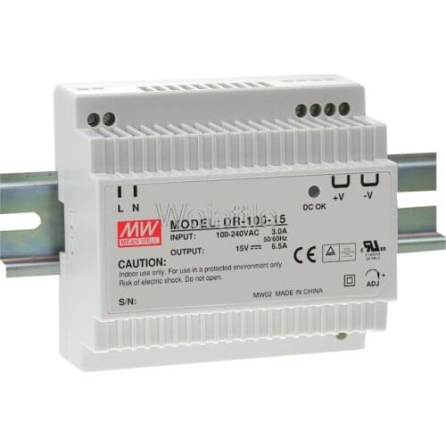 12V 15V 24V MEAN WELL original 4.2A 6.5A 7.5A 97.5W Single Output Industrial DIN Rail Power Supply DR-100-12 DR-100-15 DR-100-24