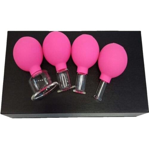 4 Cups Hand Squeeze Vacuum Adsorbed Rubber Massage Cupping Set Hijama