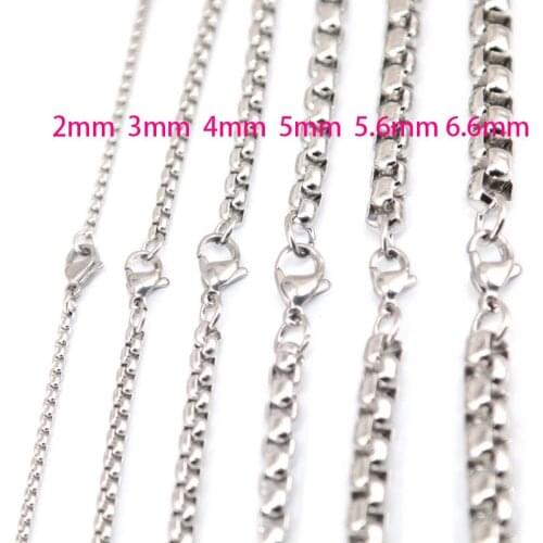 5pcs 2mm 3mm 4mm 5mm 5.6mm 6.6mm Stainless Steel box Necklace Chain For women men locket pendant
