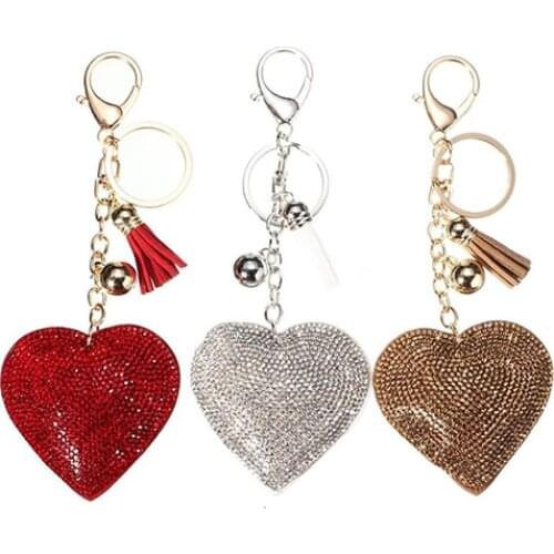 80% Hot Sale Romantic Dazzling Rhinestone Love Heart Charm Pendant Fringe Keychain Keyring