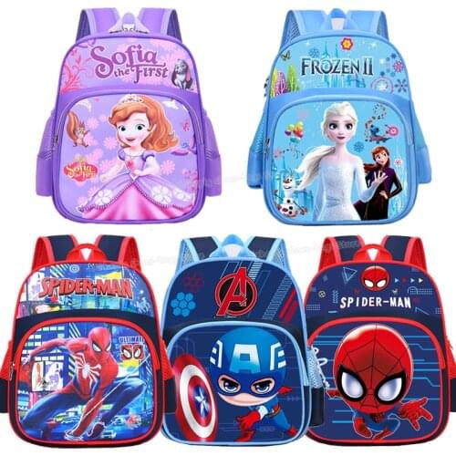 Disney Marvel Children School Bag Spiderman Captain America Frozen Backpack Girl Cartoon Rucksack Student Oxford Cloth Bookbag