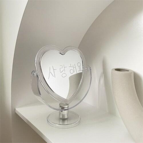 Double Sided Acrylic Tabletop Mirror Love Heart Shape Makeup Cosmetic Mirror with Transparent Base Desktop Ornament for Home Bed