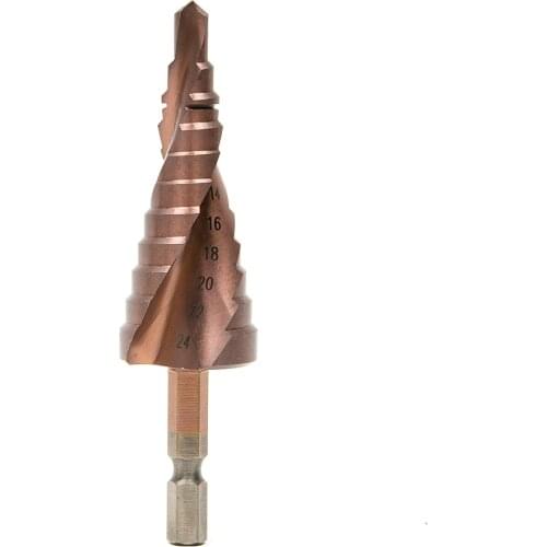 HSS Co Cobalt Titanium Metal Spiral Grooved Step Drill Bits Hole Cutter 1/4" Hex Shank Metal Cone Drilling 6-24mm Hole Saw M35