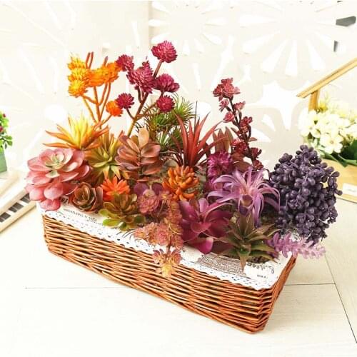 Artificial Purple Succulents Fake Faux Flowers Mini PVC Simulated DIY Floral Plants Craft Home Office Decor