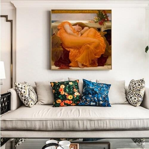 Famous Painting Flaming June By Frederic Leighton Wall Art Canvas Painting Poster Print Pictures Cuadros for Room Decor