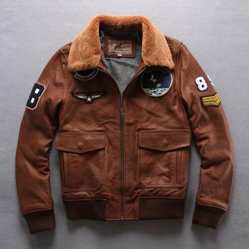 2020 Mens Air Force Flight Coat Vintage Fur Collar Soft Sheepskin Motorcycle Jacket Warm Bomber Jackets Autumn Winter Coats