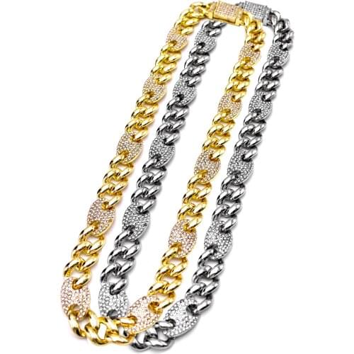 Heavy Mens Miami Cuban Link Chain Iced Out Bling Hip Hop Rapper Choker Gold Silver Necklace 14MM Punk Dancer Hip Hop Jewelry