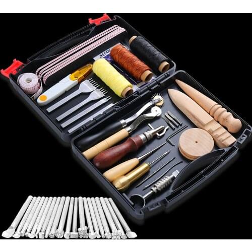 MIUSIE 50 pcs Leather Craft Tools Kit Wax Ropes Needles Hand Sewing Stitching Punching Cutting Sewing Leather Craft Making Tools