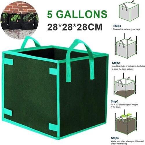 New 5 Gallon Square Felt Fabric Pots Vegetable Plant Grow Bag Pouch W/ Handles
