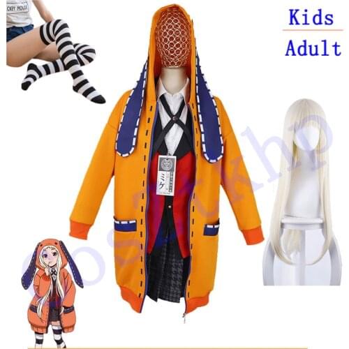 New Adult Kids Kakegurui School Girl JK Uniform Hoodie Runa Yomotsuki Cosplay Costume Kirari Jabami Yumeko Halloween Dress Women