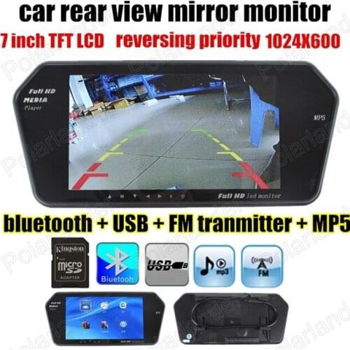 NEW 7 inch TFT LCD Car Mirror MP5 bluetooth Player Monitor Bluetooth Car Reverse Rear view camera Monitor FM tranmitter function