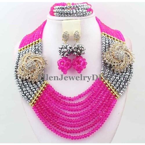 African style Statement necklace jewelry set African Beads Jewelry Set nigerian wedding bridal Crystal Beads Necklace Set W11389