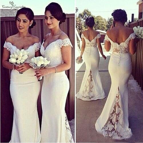Off Shoulder Mermaid Bridesmaid Dresses Long Lace Appliques Backless Maid Of Honor Gowns Prom Dress Wedding Party Gowns Cheap