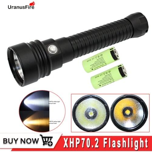 XHP70 Diving Flashlight 4000LM Underwater Torch XHP70.2 LED Waterproof Lamp White/Yellow Light + 26650 Battery + Charger