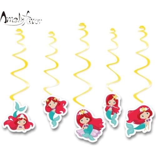 Mermaid Theme Ceiling Hanging Swirl Decorations Red Mermaid Cutout Party Supplies Decorations Event Party Festival Supplies