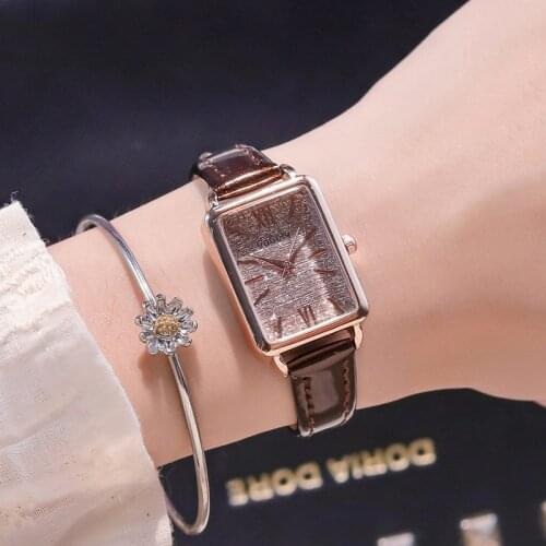 Luxury Fashion Women Watches Shining Dial Design Qualities Ladies Quartz Wristwatches Retro Rectangle Female Leather Clock Gifts
