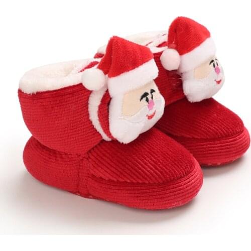 Christmas baby shoes 0-1 year old men and women kid snow boots warm soft-soled toddler first Walkers shoes Childrens Flats