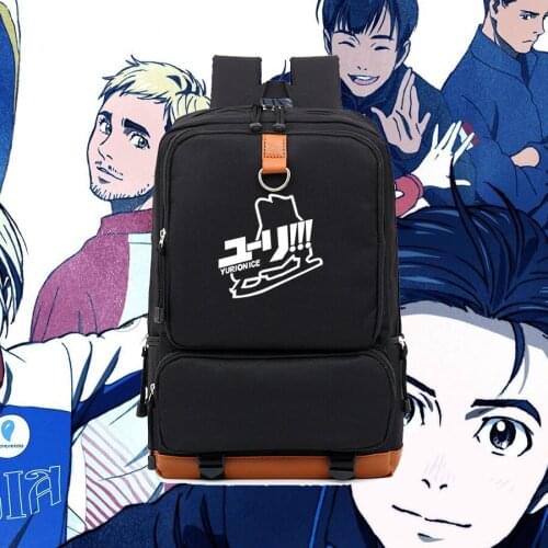 Ice on Yuri anime fans backpack cartoon anime fans bag gift for anime fans daily use durable school bag black nylon bag