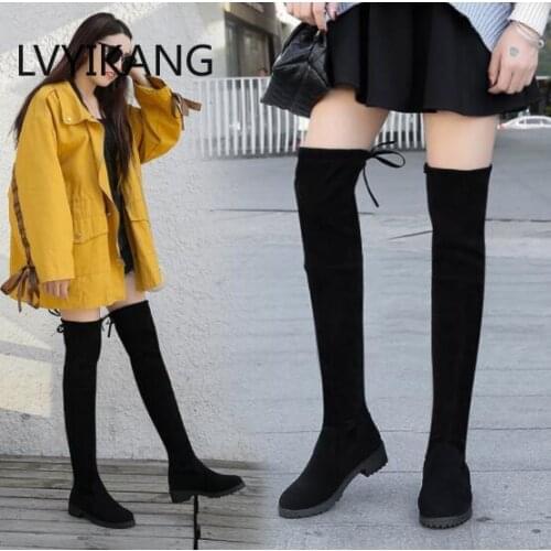 Thigh High Boots Female Winter Boots Women Over The Knee Boots Flat Stretch Sexy Fashion Shoes 2018 Black Botas Mujer
