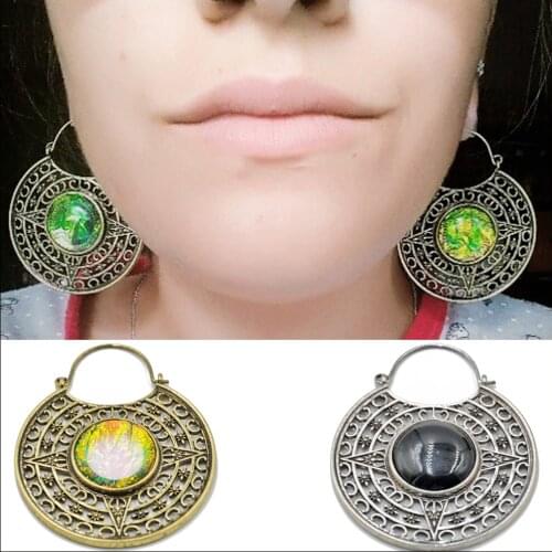 BOG-Pair Solid Brass Isis Clasp Design with Synthetic Opal Ear Weights Hoop Earring Ear Gauge Expander Body Piercing Jewelry