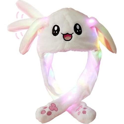 LED Glowing Plush Moving Rabbit Hat Funny Glowing and Ear Moving Bunny Hat Cap for Women Girls, Cosplay Christmas Party Holiday