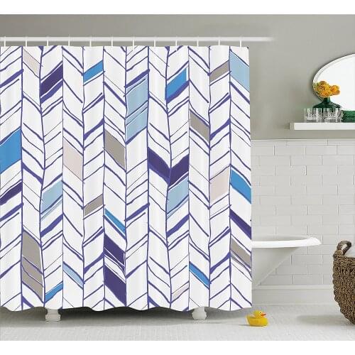 Chevron Shower Curtain Tribal Zigzag Lines Pattern in Various Shades Geometric Boho Sketch Bath Curtain With Hooks For Bathroom
