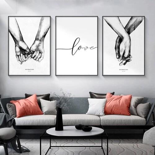Nordic Black and White Poster Couple Sweet Love Wall Art Canvas Painting Minimalist Letter Poster Home Decoration Unique Gigt