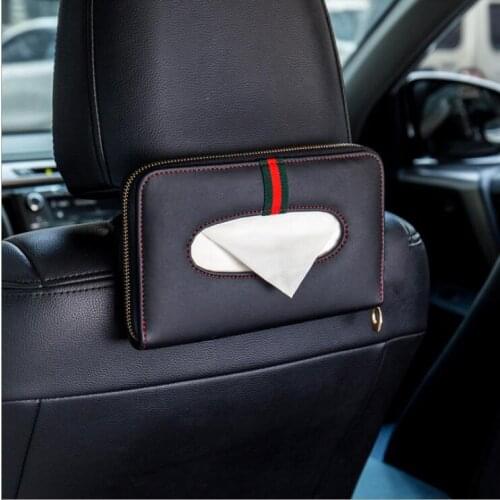 Modern sun visor type PU leather car tissue box Car tissue suction type High-quality PU leather back towel package PZJH012