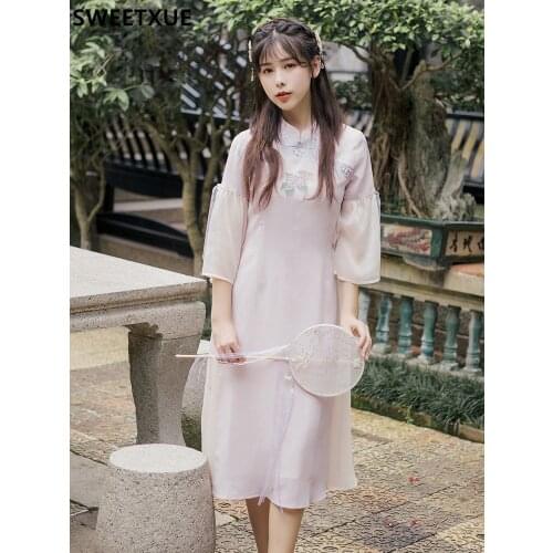 SWEETXUE 2021 Women Vintage Elegant Fashion Hanfu Chinese Style Cheongsam Temperament Chic Sweet Fairy Dress Female Vestidos