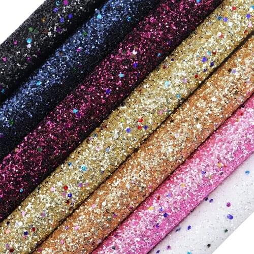 30x134cmRoll Rose Gold Backing With Pink Blue Chunky Glitter Fabric Leather For Bows Earring Home Decoration Craft AY142